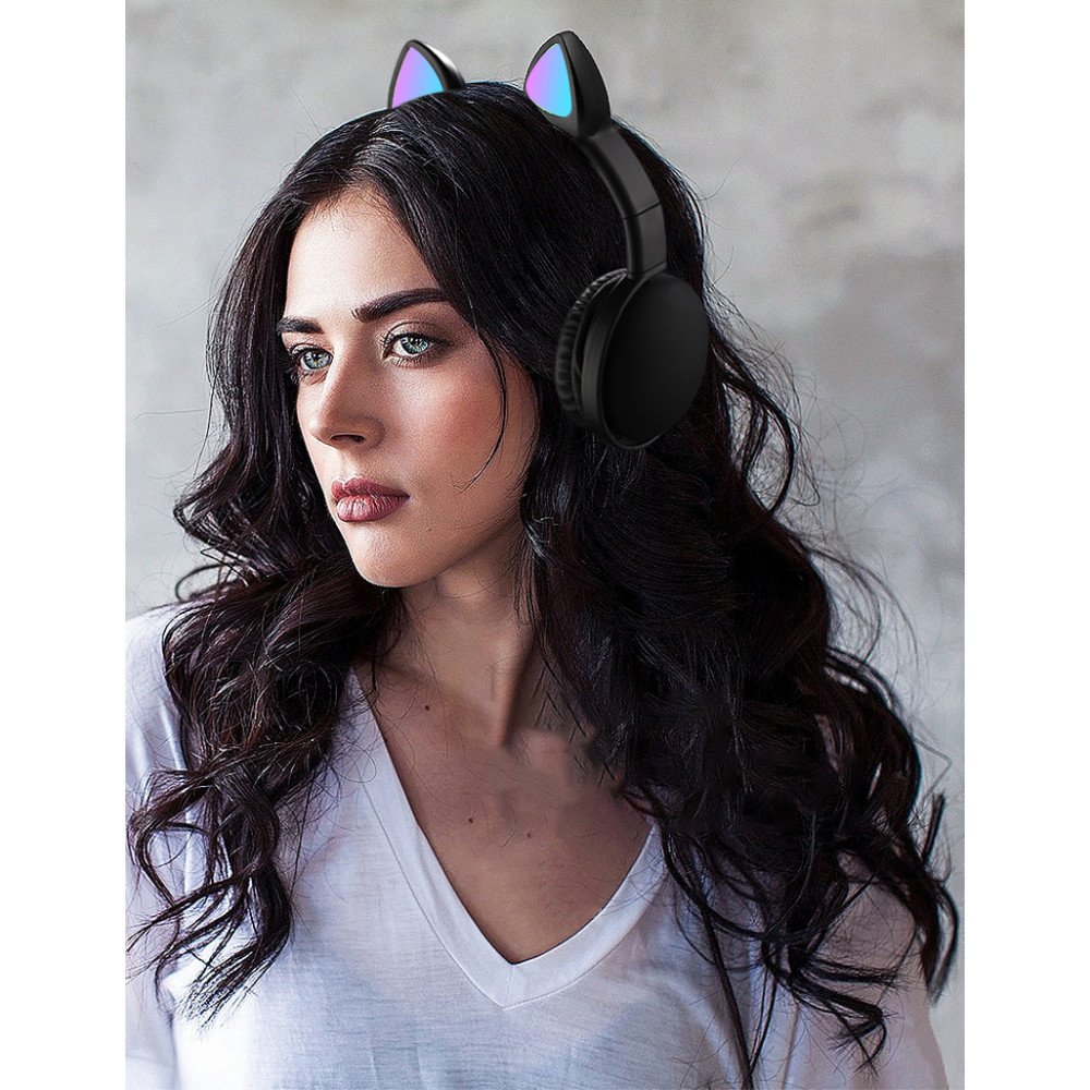Wholesale Cat Ear Bluetooth Headphone Headset with Built in Mic LED Luminous Light Foldable 3.5mm